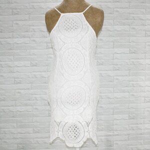 MIND CODE Dress Halter Crochet Lace Open Back Cut Out Summer Bridal White Small
